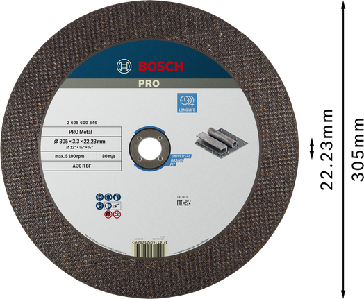BoschPRO 金属结合切割片 305 毫米，适用于金属。